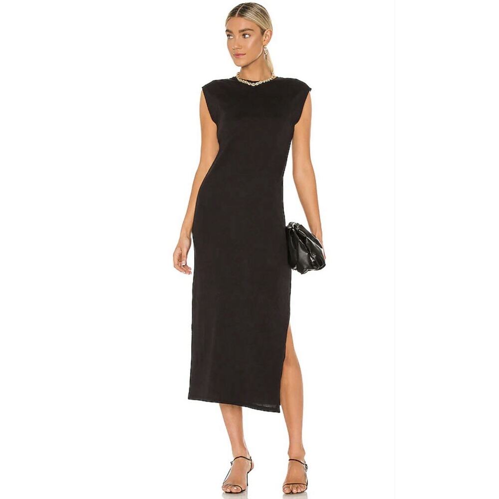Frame Le‎ Muscle Cap Sleeve Black Maxi Dress S Organic Cotton Minimalist Casual